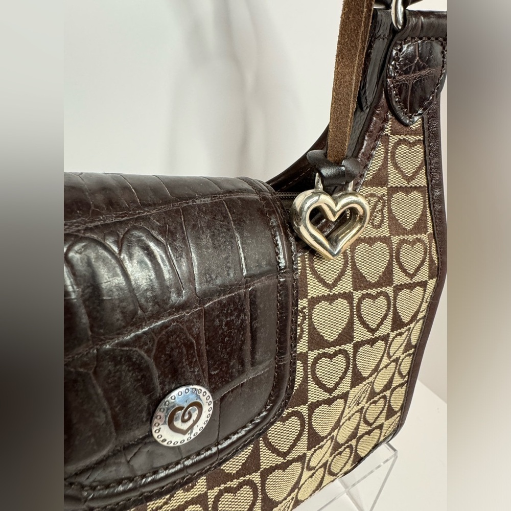 ๐#163 Brighton Heart Signature Jacquard & Croc Embossed Leather Shoulder Bag - Picture 3 of 16